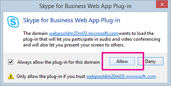 Skype for business web app plug-in troubleshooting machine